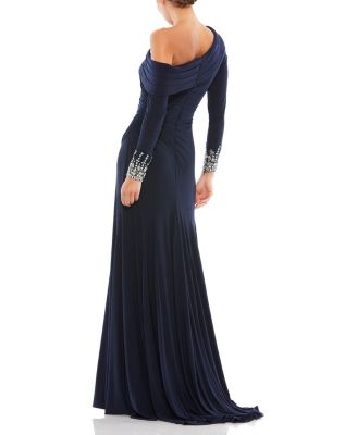 Beaded Cuff Drop Shoulder Faux Wrap Gown