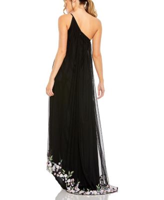 One Shoulder Trapeze Embellished High Low Gown