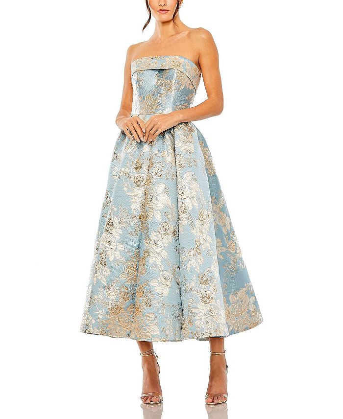 Mac Duggal Strapless Brocade Midi Dress with Pockets | Bloomingdale's