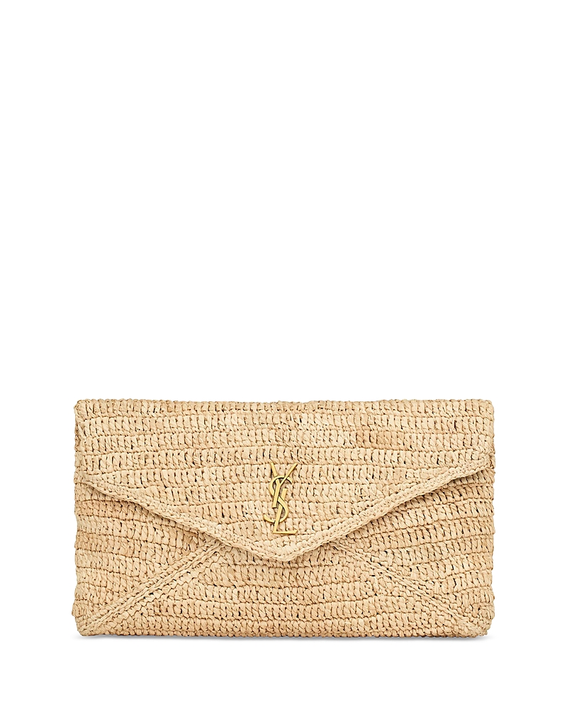 Saint Laurent Cassandre Large Envelope Pouch in Raffia