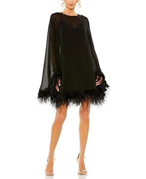 Shop Mac Duggal Feather Trimmed Trapeze Dress In Black