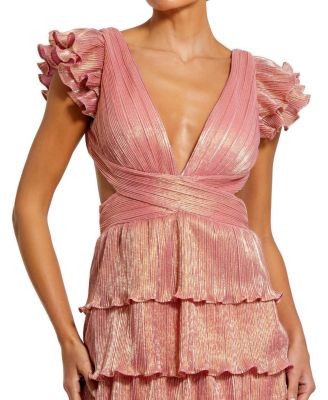 Ruffle Tiered Criss Cross Lace Up Gown