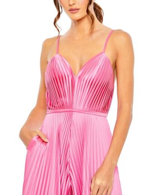 Pleated Plunge Neck Wide Leg Jumpsuit