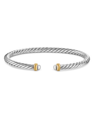 Cable Flex Bracelet in Sterling Silver with 14K Yellow Gold, 4mm