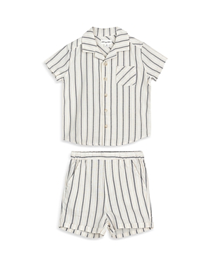 Shop Miles The Label Boys' Striped Shirt & Shorts Set - Baby In Beige