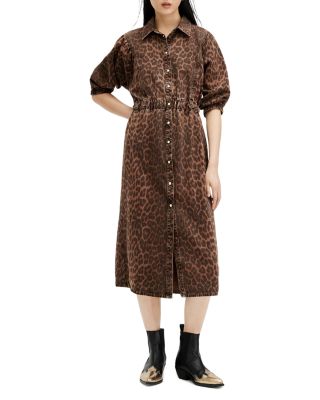 Allsaints Osa Leopard Denim Shirt Dress