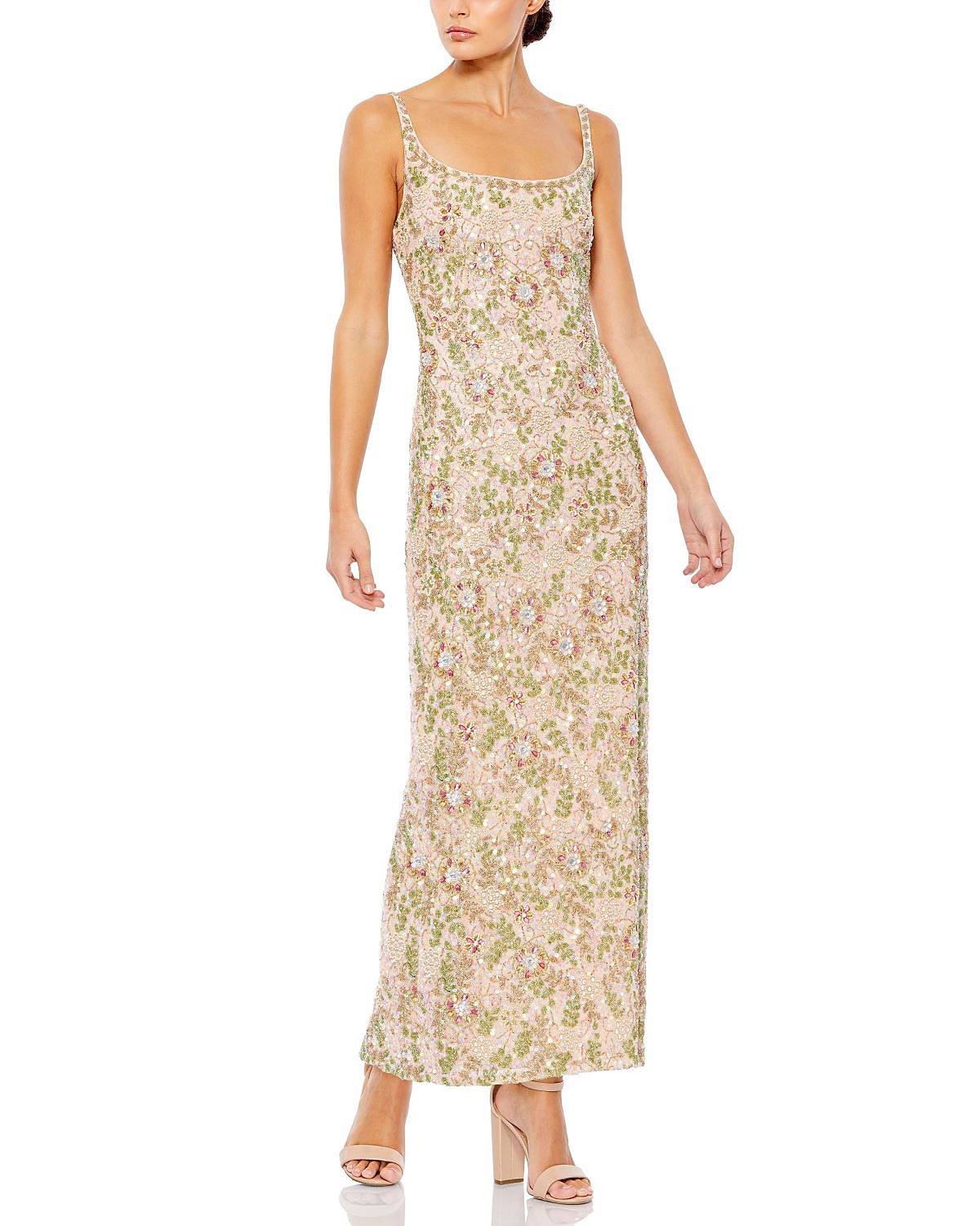 Mac Duggal Sleeveless Hand Beaded Floral Midi Dress