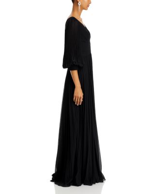 Chiffon Pleated V Neck Gown
