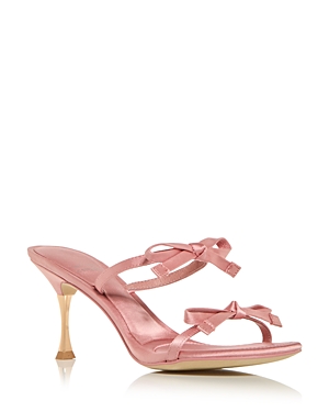 Shop Jeffrey Campbell Women's Bow Bow High Heel Sandals In Dark Pink Satin