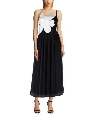 knee length dresses for ladies Zac Posen Multi Floral Embroidered Sheer Black Strapless Flare Midi Dr –  DBLTKE main image 0