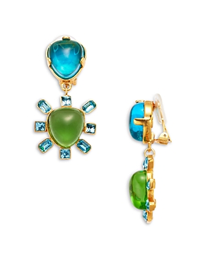 Color Stone Clip On Drop Earrings, 2L