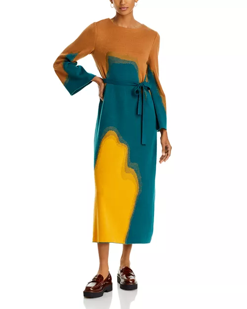 jacquard belted shift dress