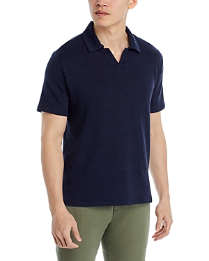 Shop Officine Generale Heathered Open Collar Short Sleeve Polo Shirt In Night Sky