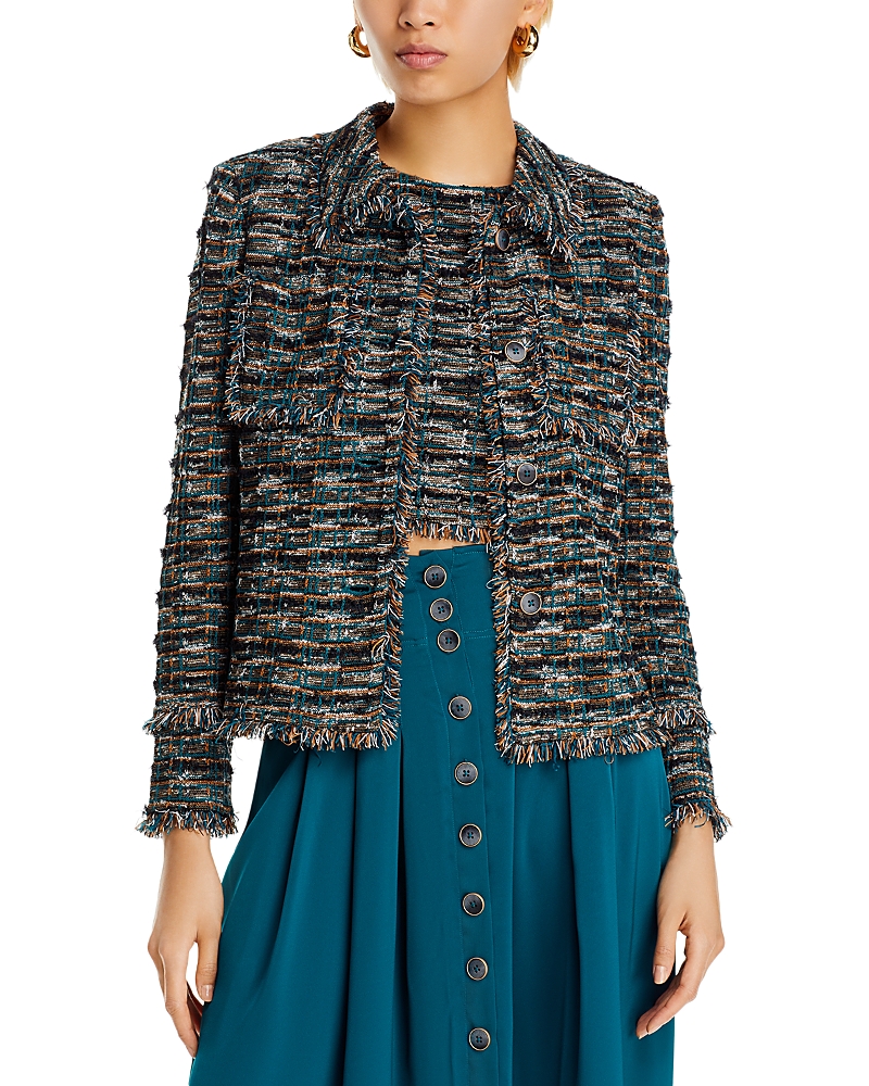Misook Fringe Trim Tweed Knit Heritage Jacket