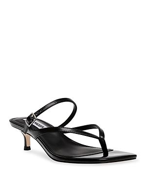 Shop Steve Madden Women's Jessa Strappy Slip On Thong High Heel Sandals In Black Leather