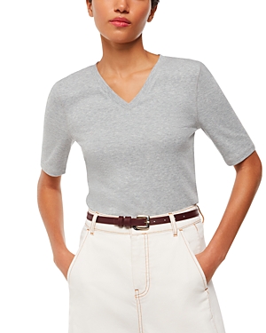 Whistles Womens Grey V-neck Ribbed Stretch-knit Top In Grey Marl