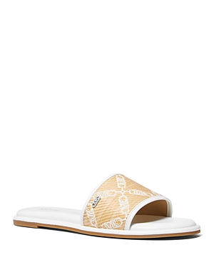 Shop Michael Kors Women's Saylor Slip On Slide Sandals In Natural/optic White