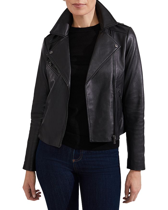 Bloomingdales petite leather jacket top