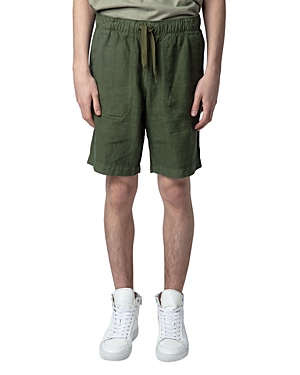 Shop Zadig & Voltaire Pixels Linen Regular Fit Drawstring Shorts In Used Kaki