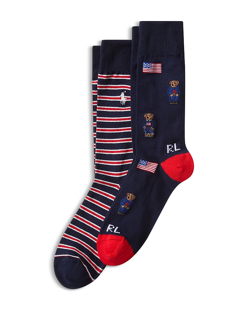 Polo Ralph Lauren Men's Americana Bear Crew Socks 2-pack In Assorted