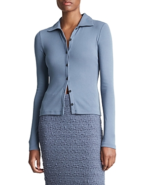 Shop Vince Knit Button Front Shirt In Sea Steel
