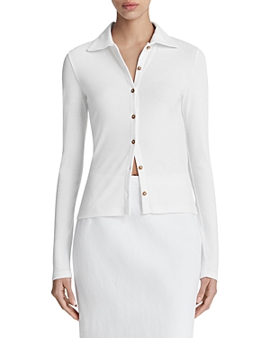 Shop Vince Knit Button Front Shirt In Optic White