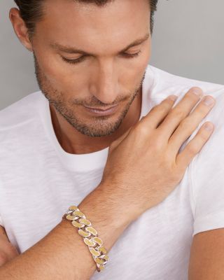 Men's 18K Yellow Gold & Sterling Silver Anthem Caviar Bead Wide Curb Link Bracelet