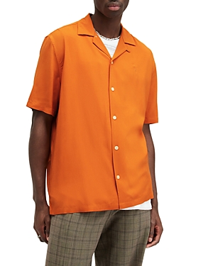 Shop Allsaints Venice Solid Regular Fit Button Down Camp Shirt In Burnt Orange