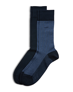 Shop Hugo Boss Houndstooth Crew Socks - 2 Pk. In Dark Blue