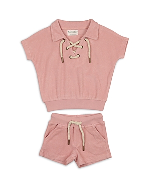 Shop Maniere Girls' Beach Terry Shirt & Shorts Set - Baby, Little Kid In Mauve