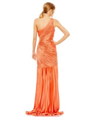 Side Cut-Out One-Shoulder Pleated Gown