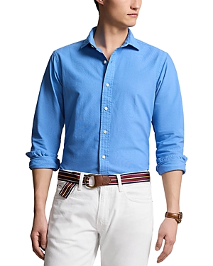 Shop Polo Ralph Lauren Cotton Custom Fit Garment Dyed Oxford Shirt In Summer Blue