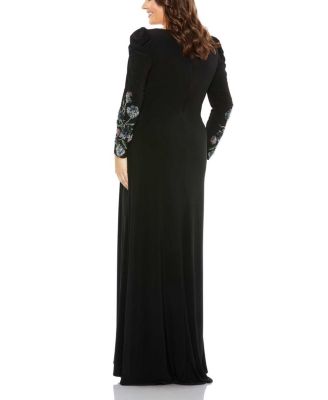 Mac Duggal Embellished Long Sleeve Faux Wrap Gown