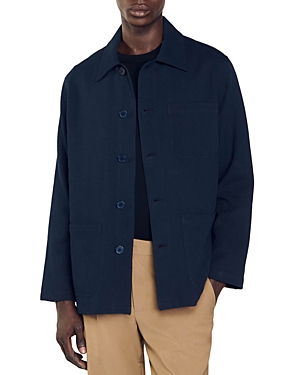 Shop Sandro Twill Solid Worker Jacket In Blue