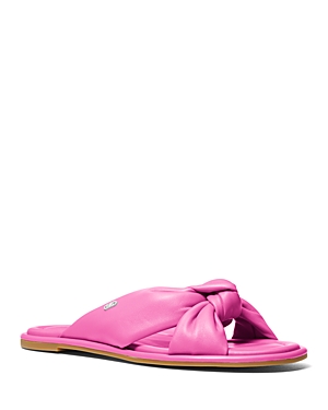 Shop Michael Kors Michael  Women's Elena Knotted Strap Slide Sandals In Cerise
