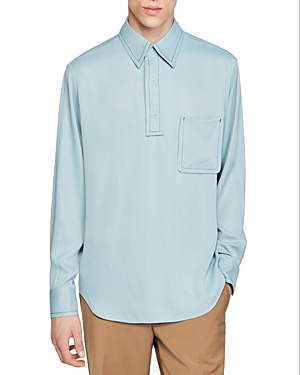 Shop Sandro Chemise Luca Long Sleeve Button Polo Shirt In Sky Blue