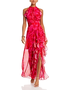 Shop Aqua Sleeveless Ruffled Maxi Dress - 100% Exclusive In Fushia/poppy