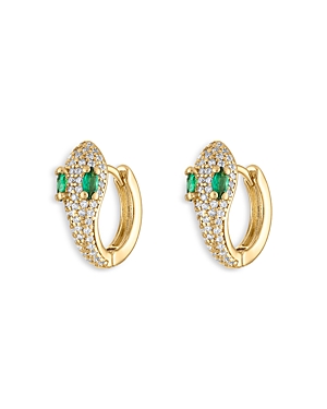 Shop Alexa Leigh Cubic Zirconia Snake Huggie Hoop Earrings In Green/gold