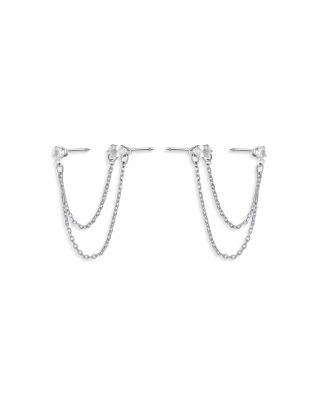 Chain & Crystal Double Piercing Earrings