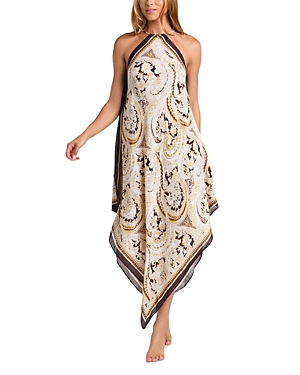 Shop L Agence L'agence Elise Paisley Halter Swim Dress Cover-up In Chocolate