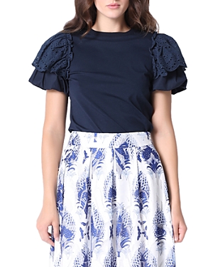 Gracia Embroidered Eyelet Sleeve Top In Navy