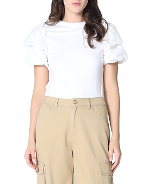 Gracia Embroidered Eyelet Sleeve Top In White