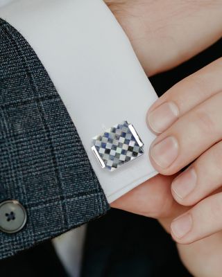 Floating Mother Of Pearl Checkered Square Cufflinks