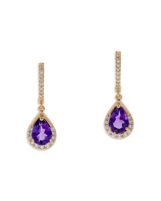 Bloomingdale's Fine Collection - Amethyst & Diamond Pear Halo Drop Earrings in 14K Yellow Gold