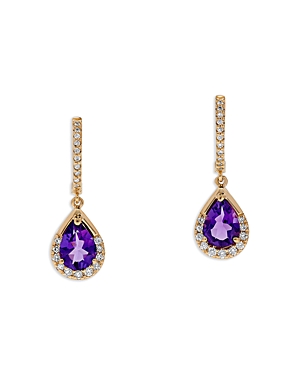Shop Bloomingdale's Amethyst & Diamond Pear Halo Drop Earrings In 14k Yellow Gold In Purple/gold