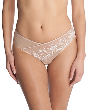 Shop Natori Flawless Embroidered Thong In Cafe/ivory