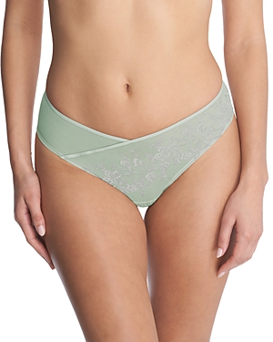 Shop Natori Flawless Embroidered Thong In Dew/mink