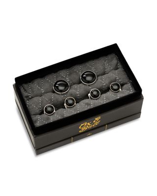 Silver-Tone Round Onyx Stud & Cufflink Set