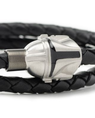 Mandalorian Helmet Double Wrap Leather Bracelet
