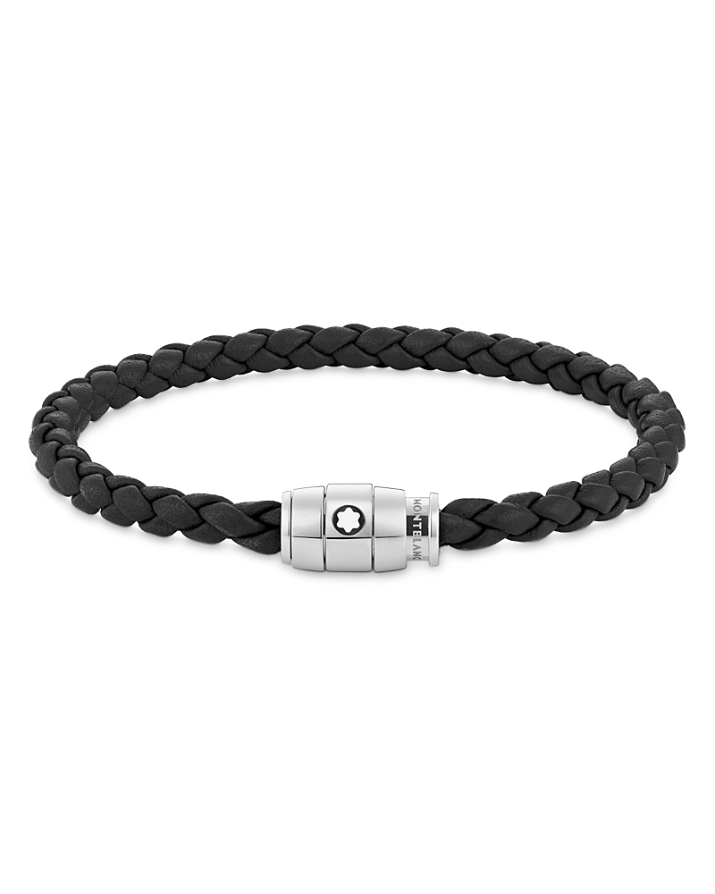 Montblanc Stainless Steel And Leather Ring Bracelet In Black
